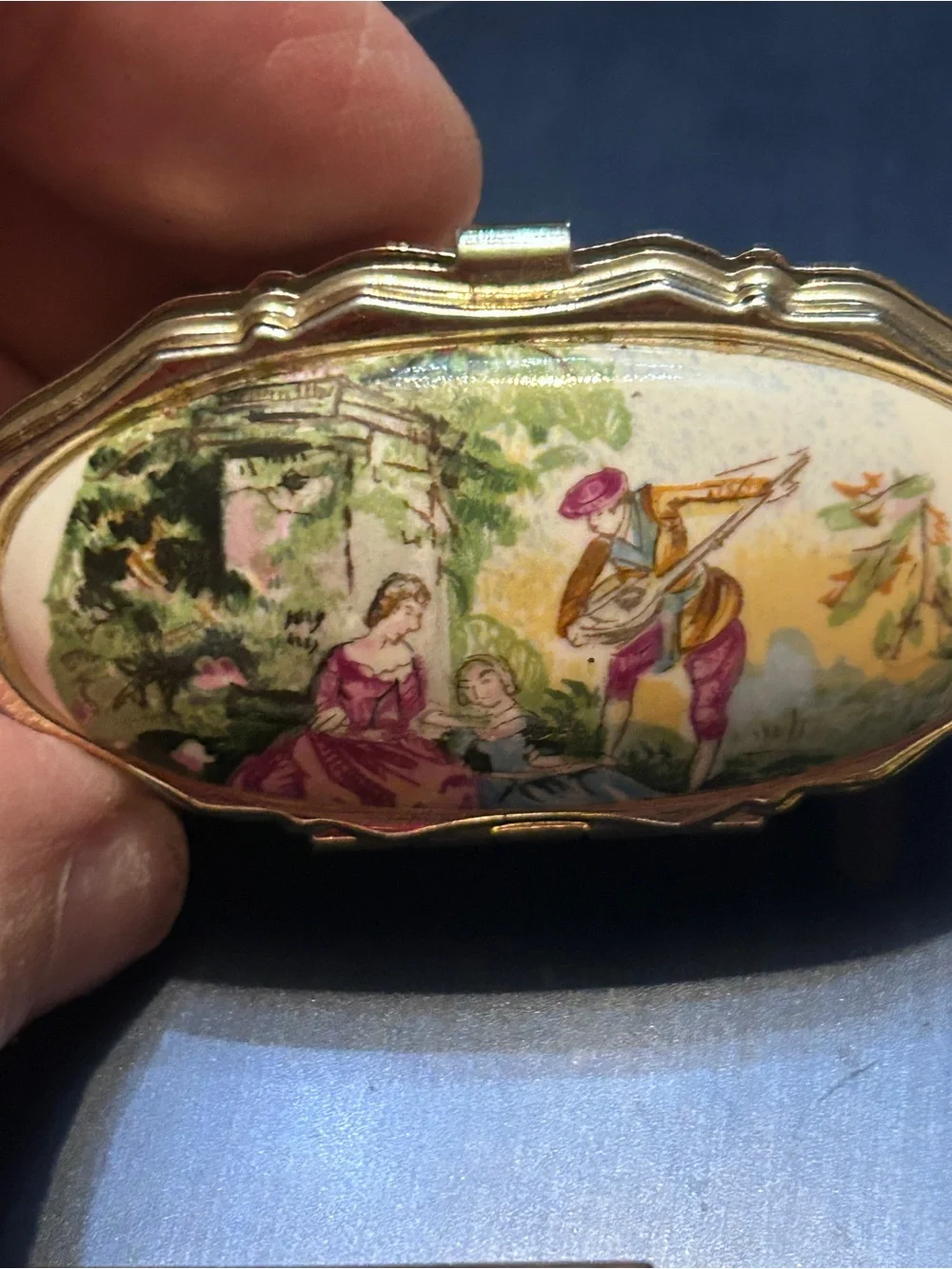 3 Vintage-Inspired Gold Tone Enamel Pill Boxes- Floral & Scenic Designs